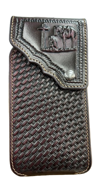 7" COWBOY PRAYER PHONE HOLSTER LEATHER LARGE BELT LOOP CASE UNIVERSAL #EH13817