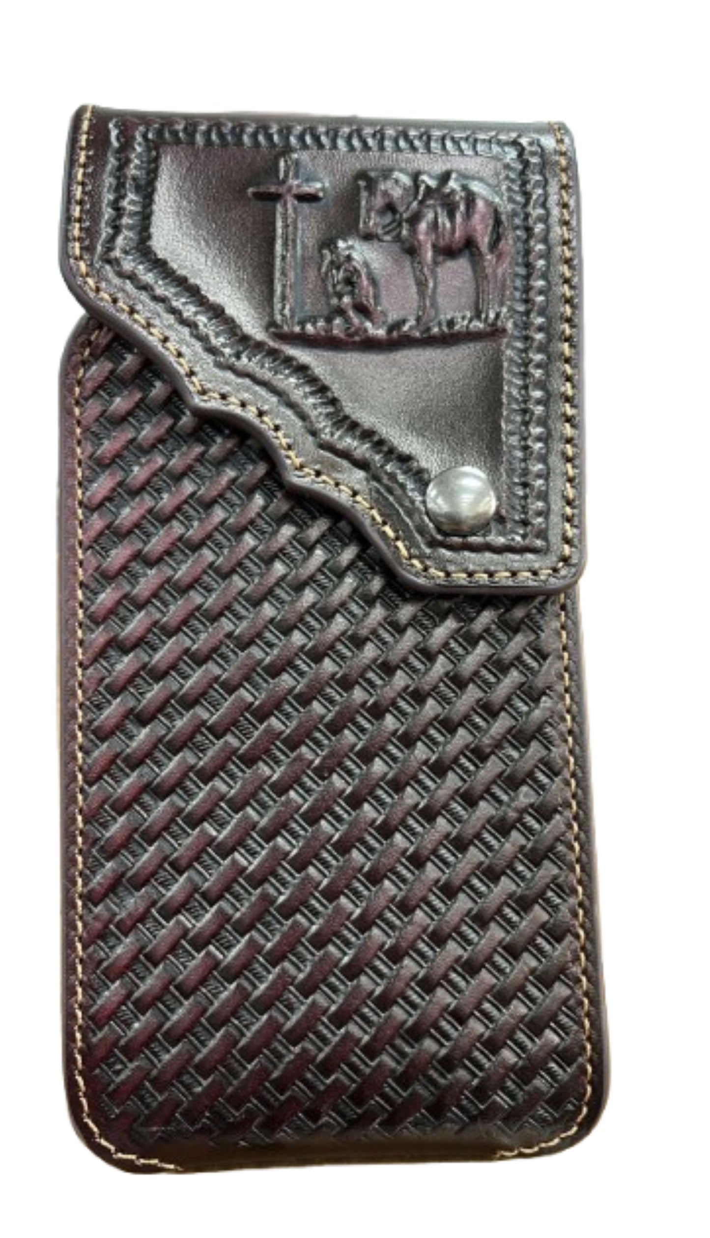 7" COWBOY PRAYER PHONE HOLSTER LEATHER LARGE BELT LOOP CASE UNIVERSAL #EH13817