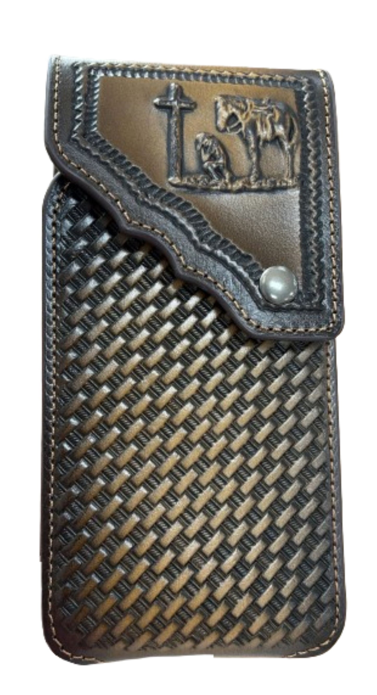 7" COWBOY PRAYER PHONE HOLSTER LEATHER LARGE BELT LOOP CASE UNIVERSAL #EH13817