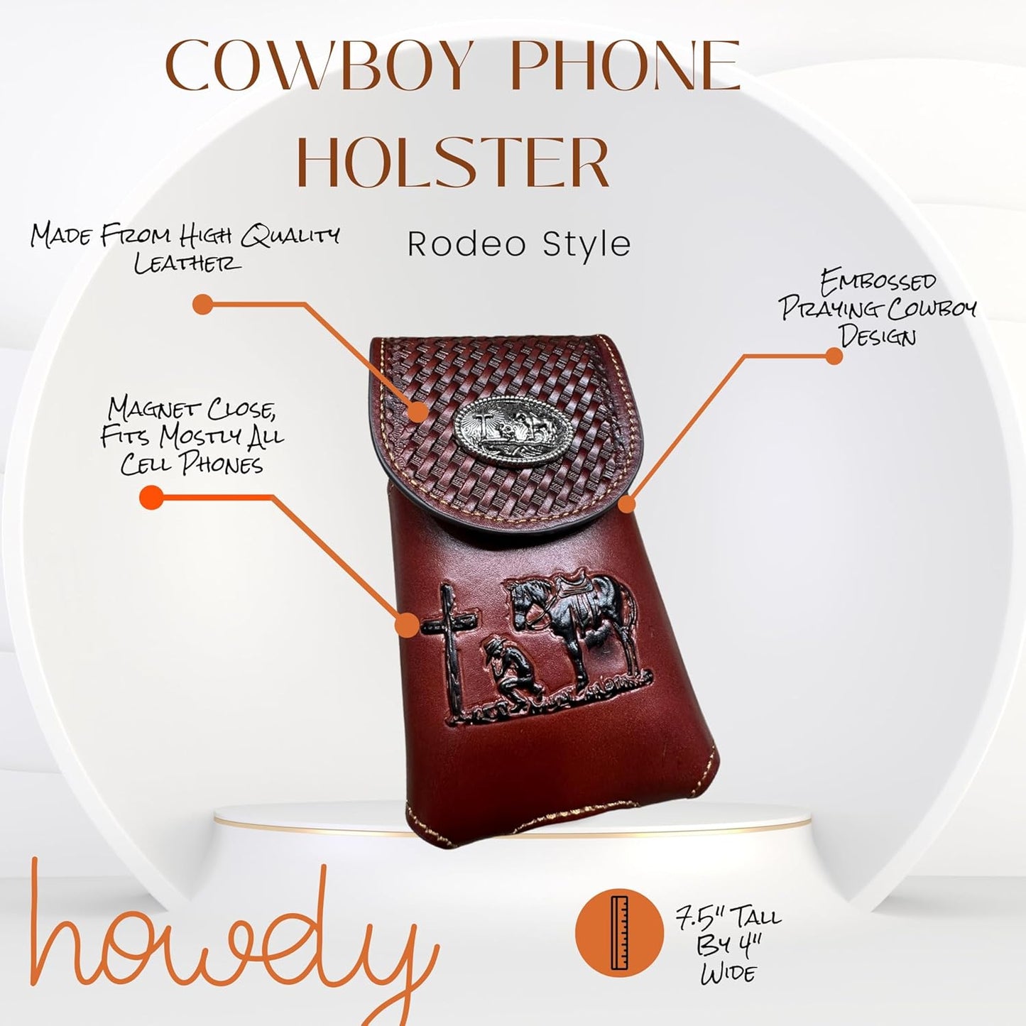 7" COWBOYS PRAYER BROWN EMBOSSED LEATHER POUCH EXTRA LARGE  BELT LOOP HOLSTER CELL PHONE CASE UNIVERSAL OVERSIZE #EH12708--FREE SHIPPING