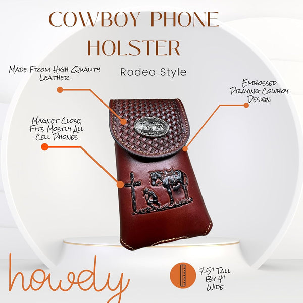 7" COWBOYS PRAYER BROWN EMBOSSED LEATHER POUCH EXTRA LARGE  BELT LOOP HOLSTER CELL PHONE CASE UNIVERSAL OVERSIZE #EH12708--FREE SHIPPING