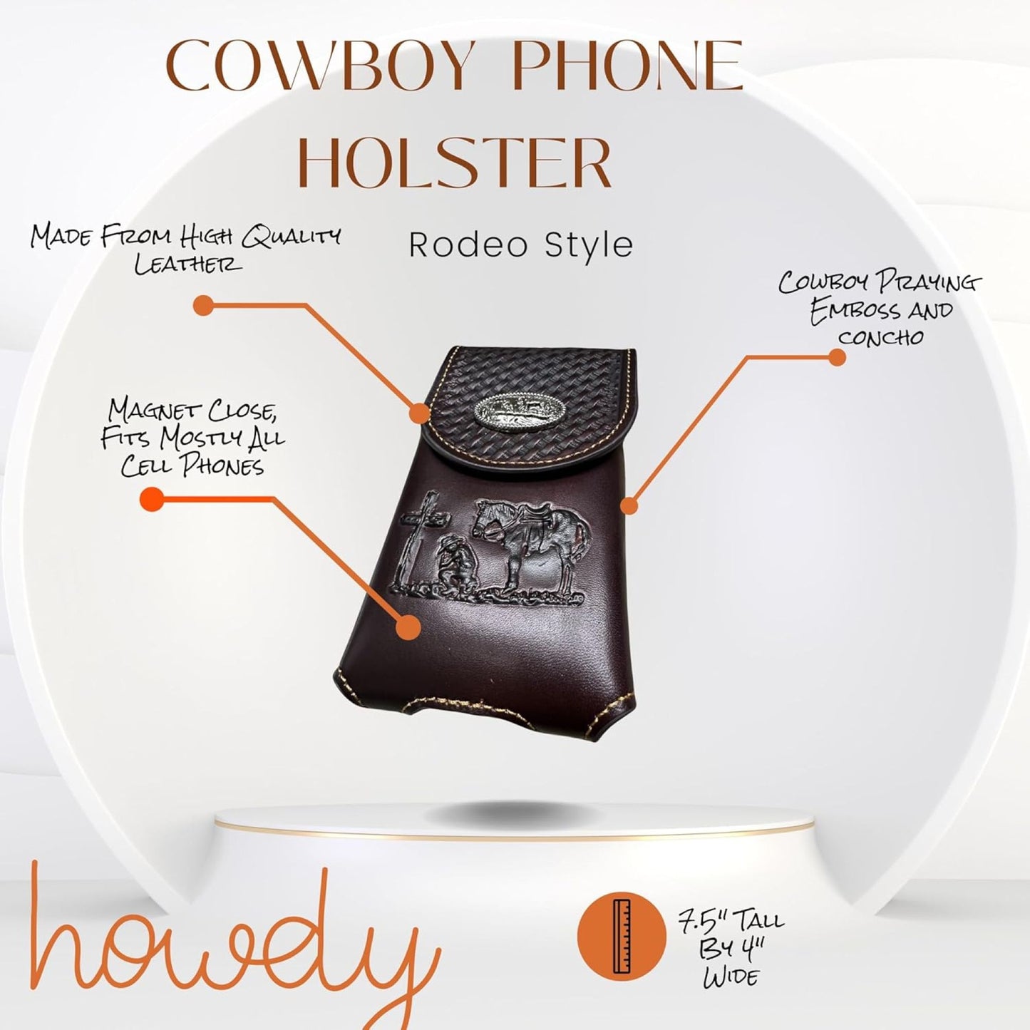 7" COWBOYS PRAYER BROWN EMBOSSED LEATHER POUCH EXTRA LARGE  BELT LOOP HOLSTER CELL PHONE CASE UNIVERSAL OVERSIZE #EH12708--FREE SHIPPING