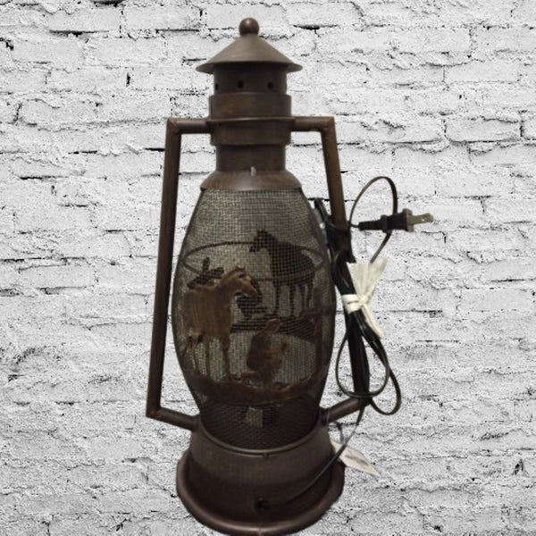 PRAYING COWBOY CHURCH METAL ART ELECTRIC LANTERN LAMP WESTERN HOME DECOR LIGHTING #EH12725