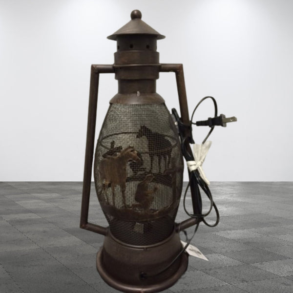 PRAYING COWBOY CHURCH METAL ART ELECTRIC LANTERN LAMP WESTERN HOME DECOR LIGHTING #EH12725
