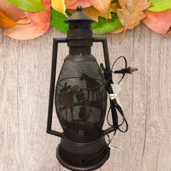 PRAYING COWBOY CHURCH METAL ART ELECTRIC LANTERN LAMP WESTERN HOME DECOR LIGHTING #EH12725