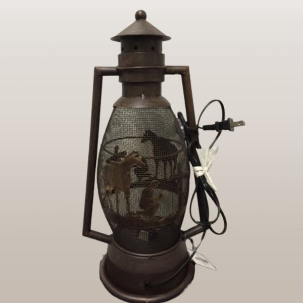 PRAYING COWBOY CHURCH METAL ART ELECTRIC LANTERN LAMP WESTERN HOME DECOR LIGHTING #EH12725