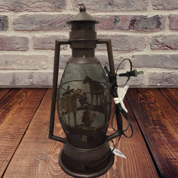 PRAYING COWBOY CHURCH METAL ART ELECTRIC LANTERN LAMP WESTERN HOME DECOR LIGHTING #EH12725