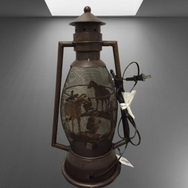 PRAYING COWBOY CHURCH METAL ART ELECTRIC LANTERN LAMP WESTERN HOME DECOR LIGHTING #EH12725
