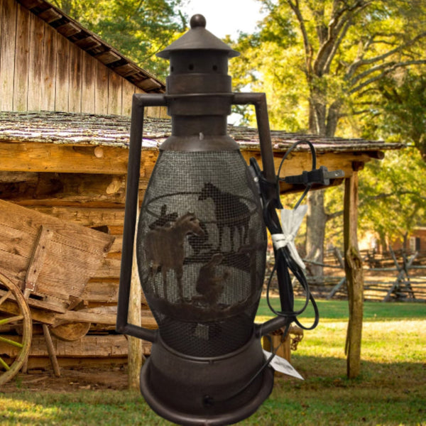 PRAYING COWBOY CHURCH METAL ART ELECTRIC LANTERN LAMP WESTERN HOME DECOR LIGHTING #EH12725