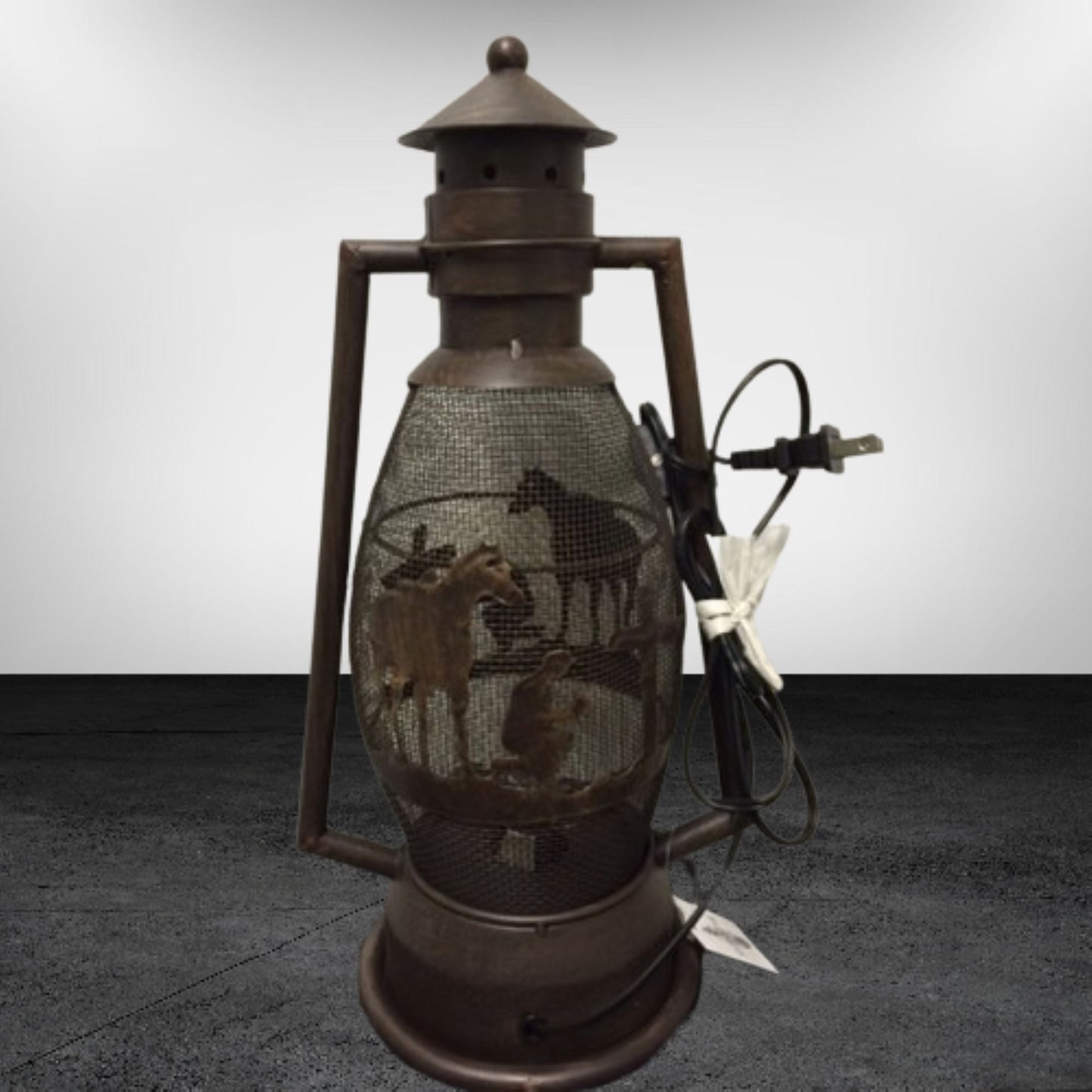 PRAYING COWBOY CHURCH METAL ART ELECTRIC LANTERN LAMP WESTERN HOME DECOR LIGHTING #EH12725