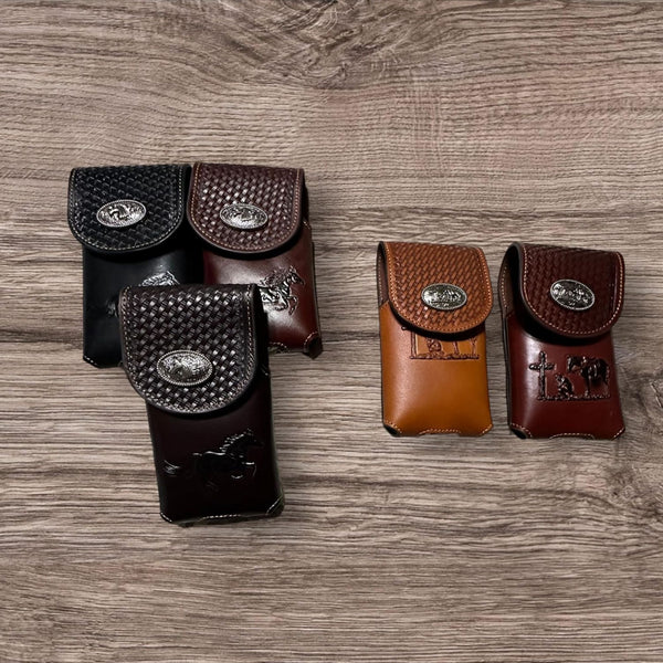 7" COWBOYS PRAYER BROWN EMBOSSED LEATHER POUCH EXTRA LARGE  BELT LOOP HOLSTER CELL PHONE CASE UNIVERSAL OVERSIZE #EH12708--FREE SHIPPING