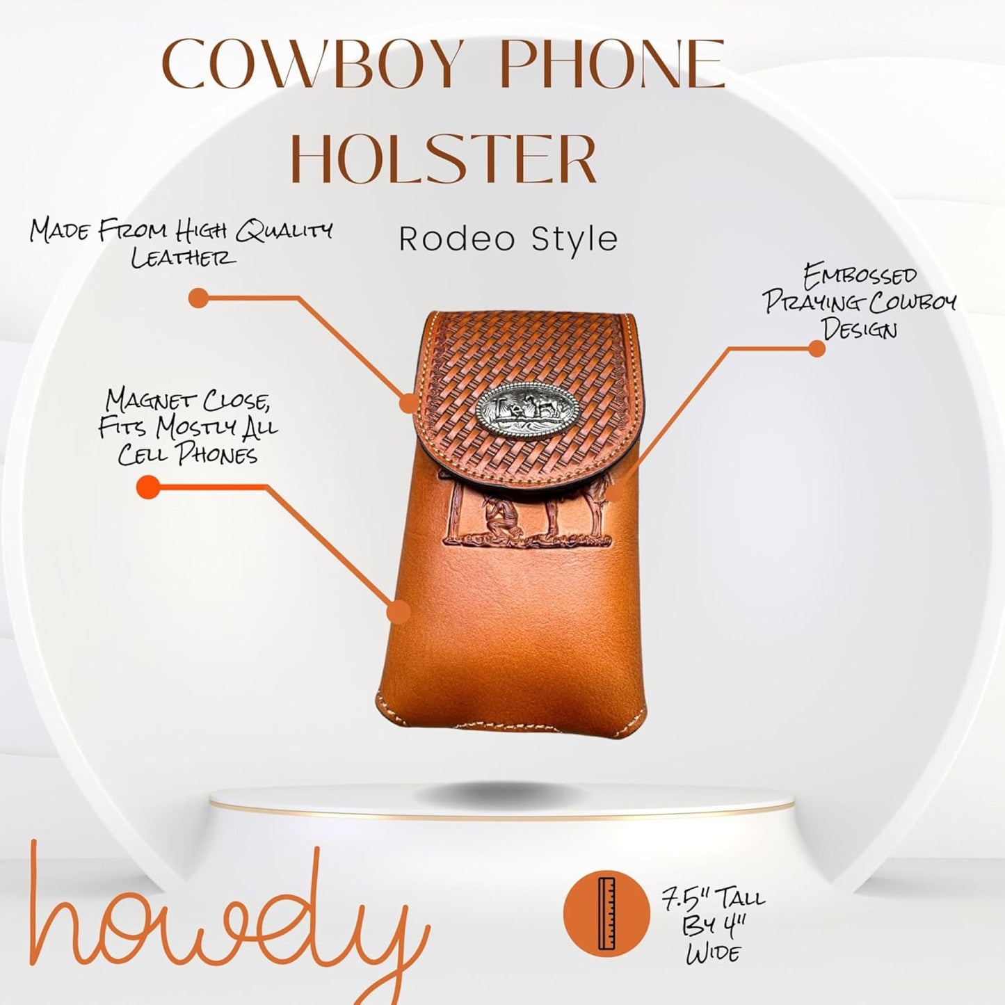 7" COWBOYS PRAYER BROWN EMBOSSED LEATHER POUCH EXTRA LARGE  BELT LOOP HOLSTER CELL PHONE CASE UNIVERSAL OVERSIZE #EH12708--FREE SHIPPING