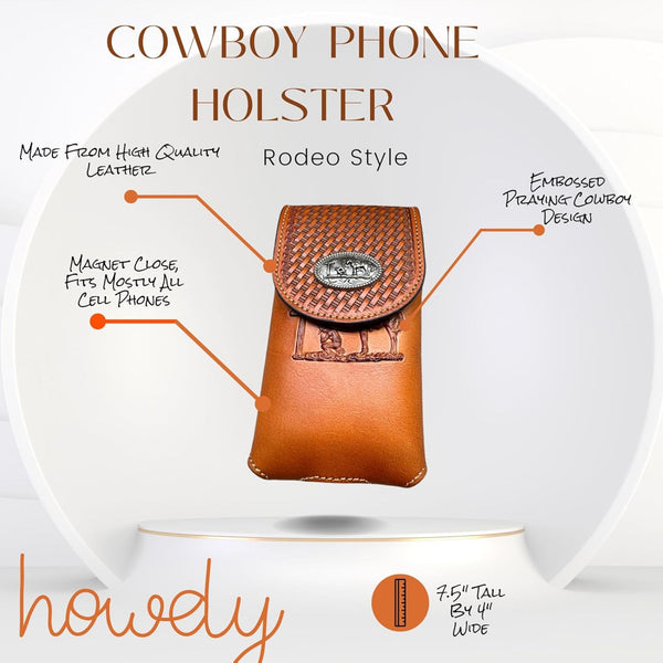 7" COWBOYS PRAYER BROWN EMBOSSED LEATHER POUCH EXTRA LARGE  BELT LOOP HOLSTER CELL PHONE CASE UNIVERSAL OVERSIZE #EH12708--FREE SHIPPING