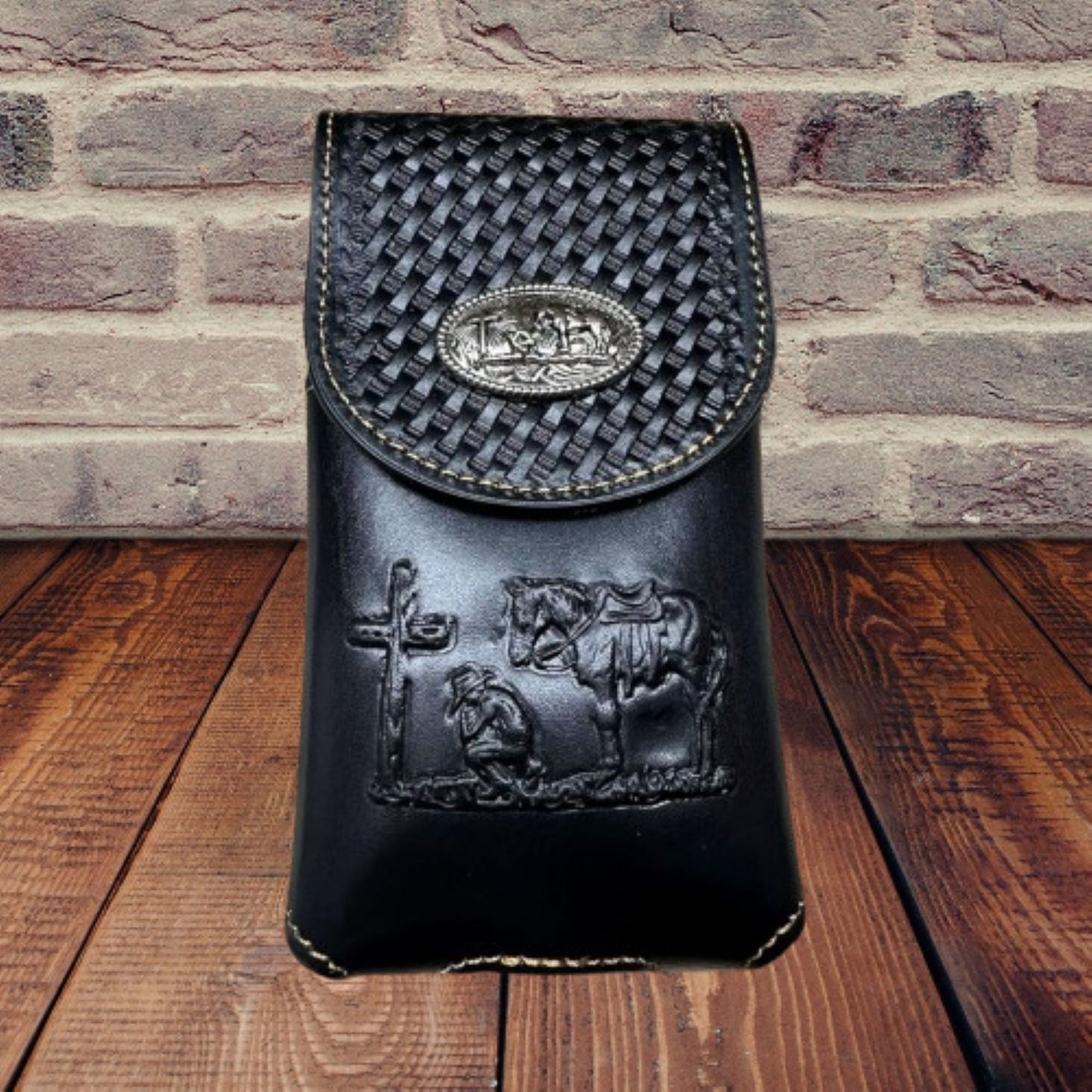 7" COWBOYS PRAYER BROWN EMBOSSED LEATHER POUCH EXTRA LARGE  BELT LOOP HOLSTER CELL PHONE CASE UNIVERSAL OVERSIZE #EH12708--FREE SHIPPING