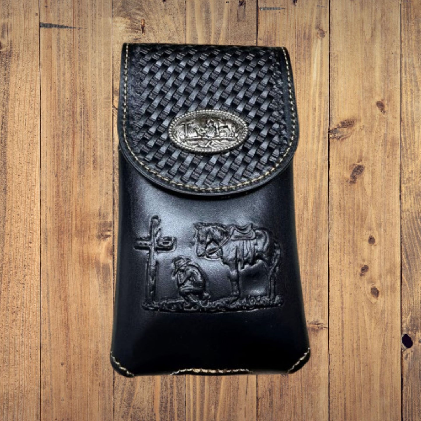7" COWBOYS PRAYER BROWN EMBOSSED LEATHER POUCH EXTRA LARGE  BELT LOOP HOLSTER CELL PHONE CASE UNIVERSAL OVERSIZE #EH12708--FREE SHIPPING