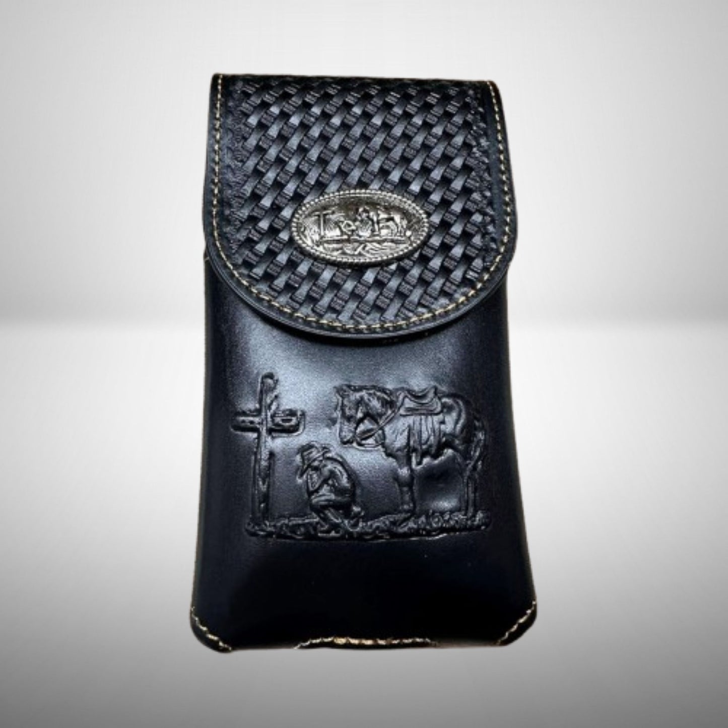 7" COWBOYS PRAYER BROWN EMBOSSED LEATHER POUCH EXTRA LARGE  BELT LOOP HOLSTER CELL PHONE CASE UNIVERSAL OVERSIZE #EH12708--FREE SHIPPING