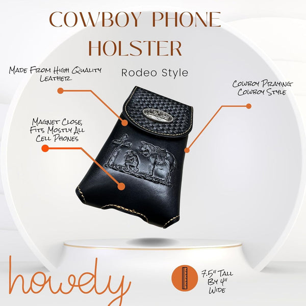 7" COWBOYS PRAYER BROWN EMBOSSED LEATHER POUCH EXTRA LARGE  BELT LOOP HOLSTER CELL PHONE CASE UNIVERSAL OVERSIZE #EH12708--FREE SHIPPING