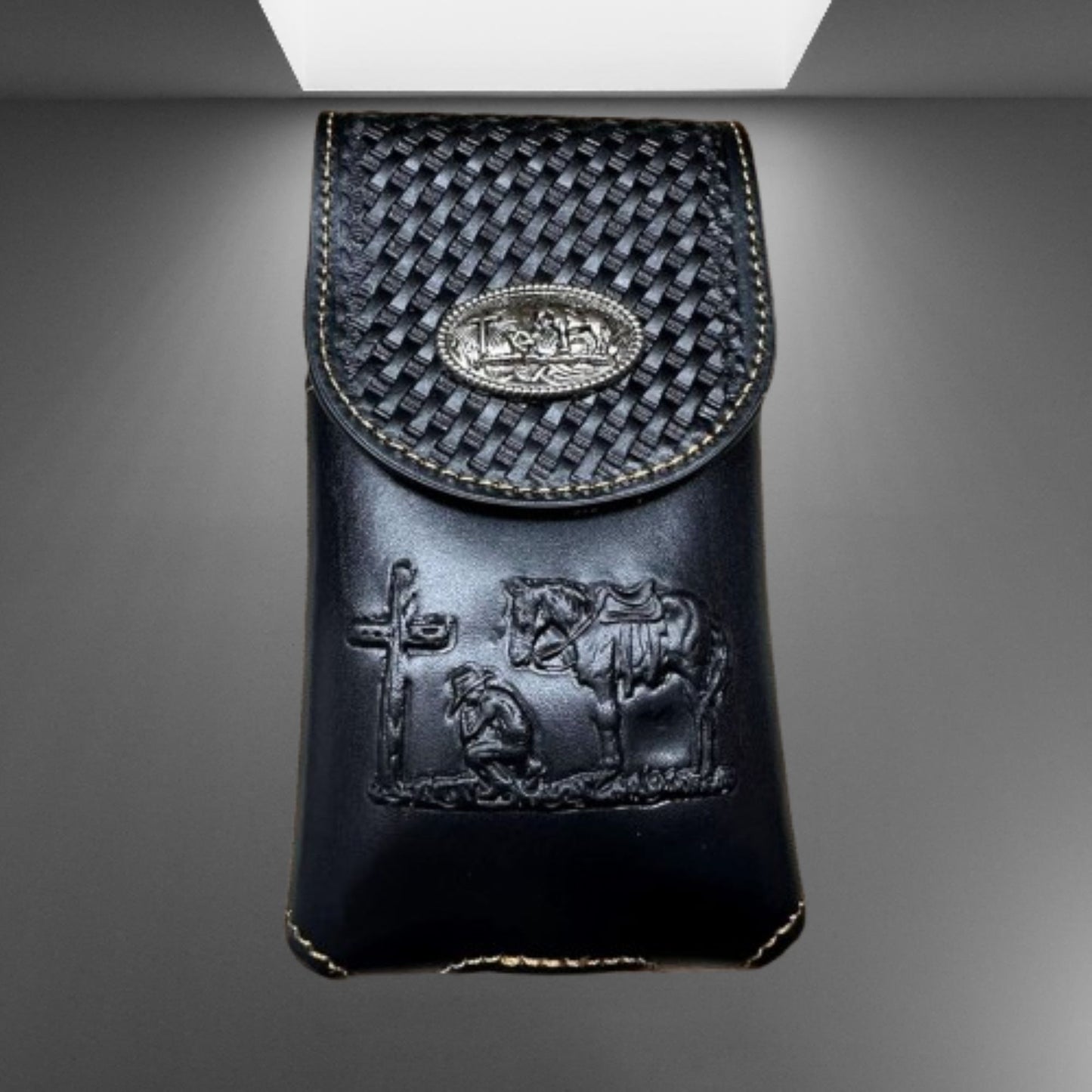 7" COWBOYS PRAYER BROWN EMBOSSED LEATHER POUCH EXTRA LARGE  BELT LOOP HOLSTER CELL PHONE CASE UNIVERSAL OVERSIZE #EH12708--FREE SHIPPING