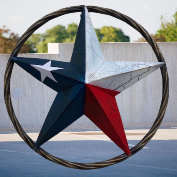 CRACKLE STAR METAL TWIST ROPE RING RED WHITE BLUE STAR WESTERN HOME DECOR HANDMADE NEW #EH12068