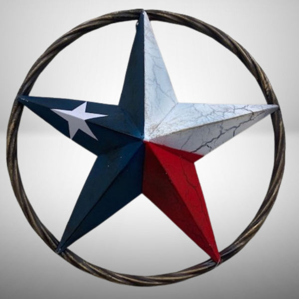 CRACKLE STAR METAL TWIST ROPE RING RED WHITE BLUE STAR WESTERN HOME DECOR HANDMADE NEW #EH12068