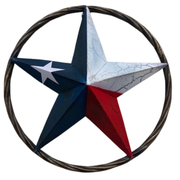 CRACKLE STAR METAL TWIST ROPE RING RED WHITE BLUE STAR WESTERN HOME DECOR HANDMADE NEW #EH12068
