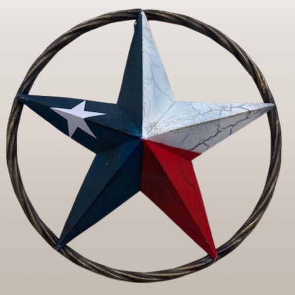 CRACKLE STAR METAL TWIST ROPE RING RED WHITE BLUE STAR WESTERN HOME DECOR HANDMADE NEW #EH12068