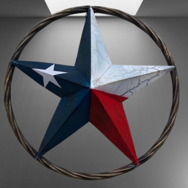 CRACKLE STAR METAL TWIST ROPE RING RED WHITE BLUE STAR WESTERN HOME DECOR HANDMADE NEW #EH12068