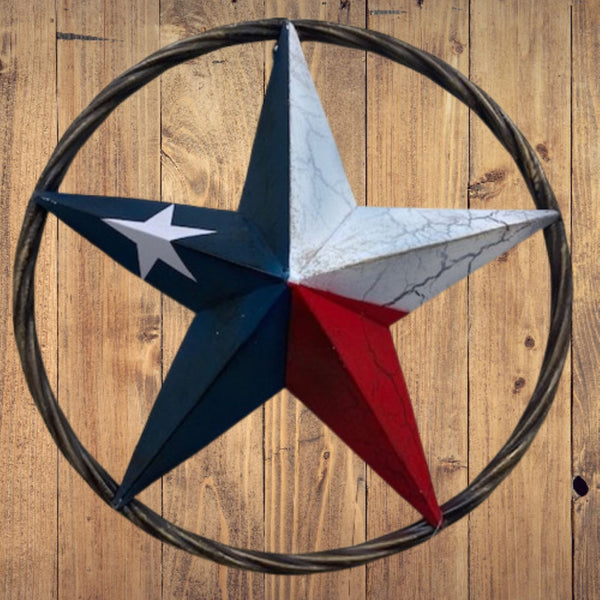 CRACKLE STAR METAL TWIST ROPE RING RED WHITE BLUE STAR WESTERN HOME DECOR HANDMADE NEW #EH12068