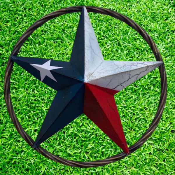 CRACKLE STAR METAL TWIST ROPE RING RED WHITE BLUE STAR WESTERN HOME DECOR HANDMADE NEW #EH12068