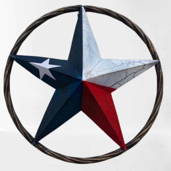 CRACKLE STAR METAL TWIST ROPE RING RED WHITE BLUE STAR WESTERN HOME DECOR HANDMADE NEW #EH12068