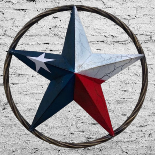 CRACKLE STAR METAL TWIST ROPE RING RED WHITE BLUE STAR WESTERN HOME DECOR HANDMADE NEW #EH12068