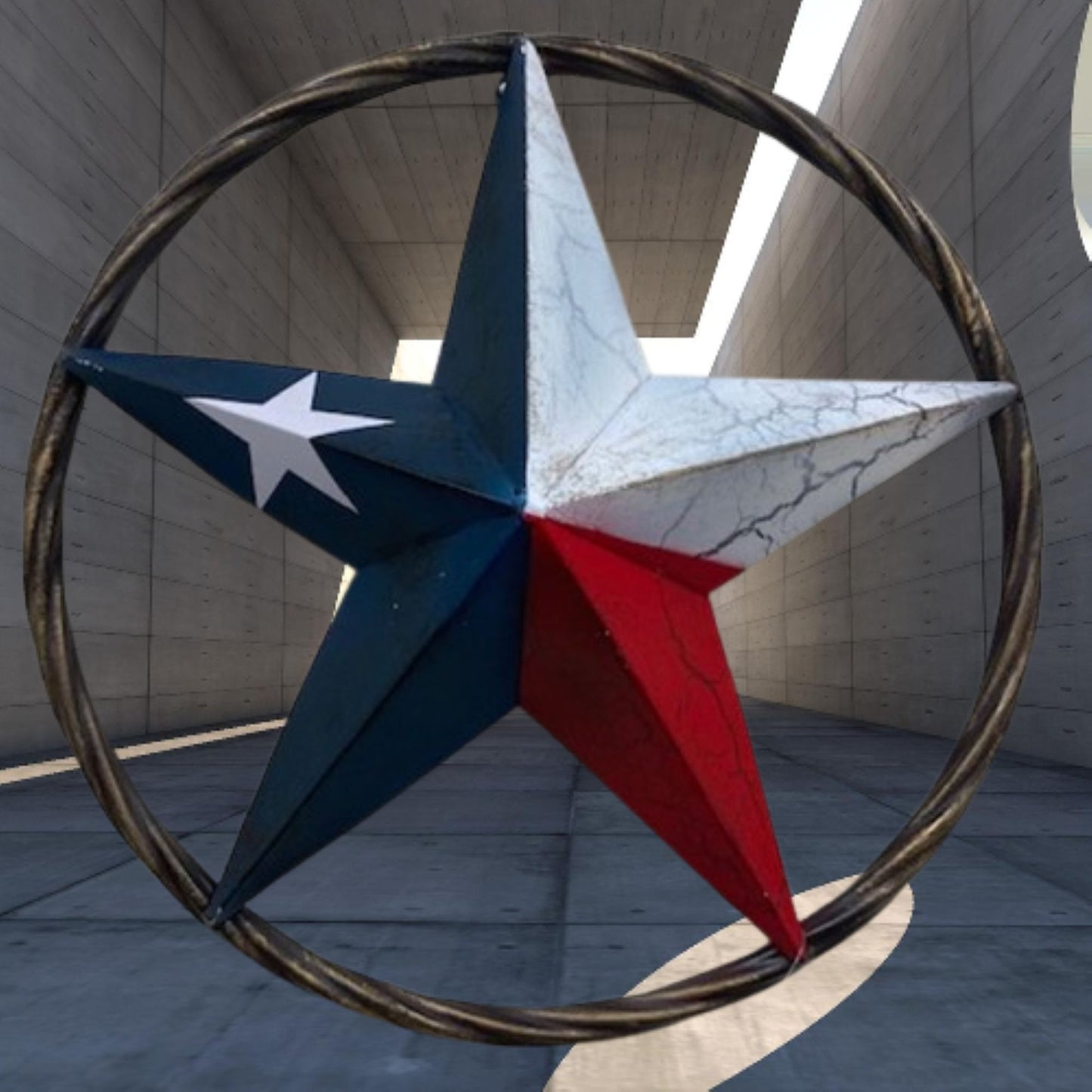 CRACKLE STAR METAL TWIST ROPE RING RED WHITE BLUE STAR WESTERN HOME DECOR HANDMADE NEW #EH12068