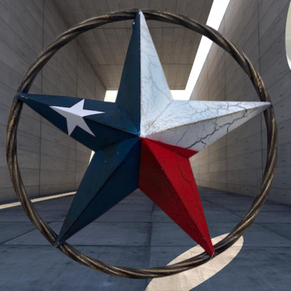 CRACKLE STAR METAL TWIST ROPE RING RED WHITE BLUE STAR WESTERN HOME DECOR HANDMADE NEW #EH12068