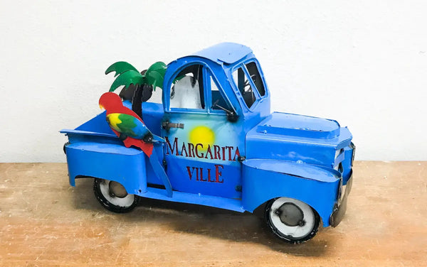 MARGARITAVILLE TRUCK 20" PICKUP TRUCK METAL ART FIGURINE OUTDOOR & INDOOR GARDEN WESTERN HOME DECOR HANDMADE NEW: 20"L x 10"W x 12" H