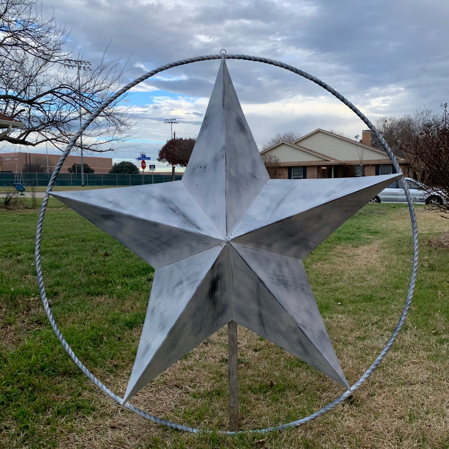 5 FOOT WHITE DISTRESSED STAR TWO TONE TEXTURE BARN STAR METAL LONESTAR TWISTED ROPE RING WESTERN HOME DECOR HANDMADE NEW