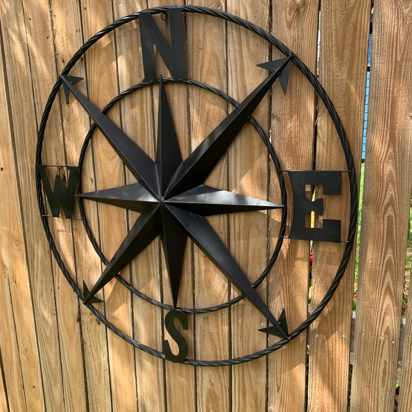 36" COMPASS RUSTIC BLACK METAL SIGN WALL ART WESTERN HOME DECOR HANDMADE NEW