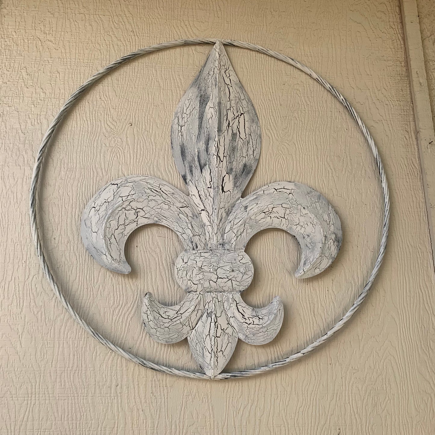 24",36" FLEUR DE LIS METAL CRACKLE WHITE WESTERN HOME DECOR HANDMADE WALL ART NEW #EH10149