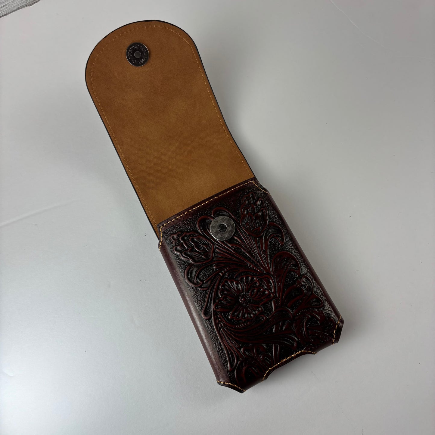 7" PLAIN FLORAL LEATHER HOLSTER BROWN STAR POUCH EXTRA LARGE  BELT LOOP CELL PHONE CASE UNIVERSAL OVERSIZE