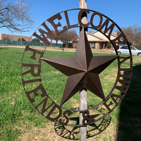 WELCOME FRIENDS FAMILY BARN METAL STAR WALL ART WESTERN HOME DECOR HANDMADE NEW