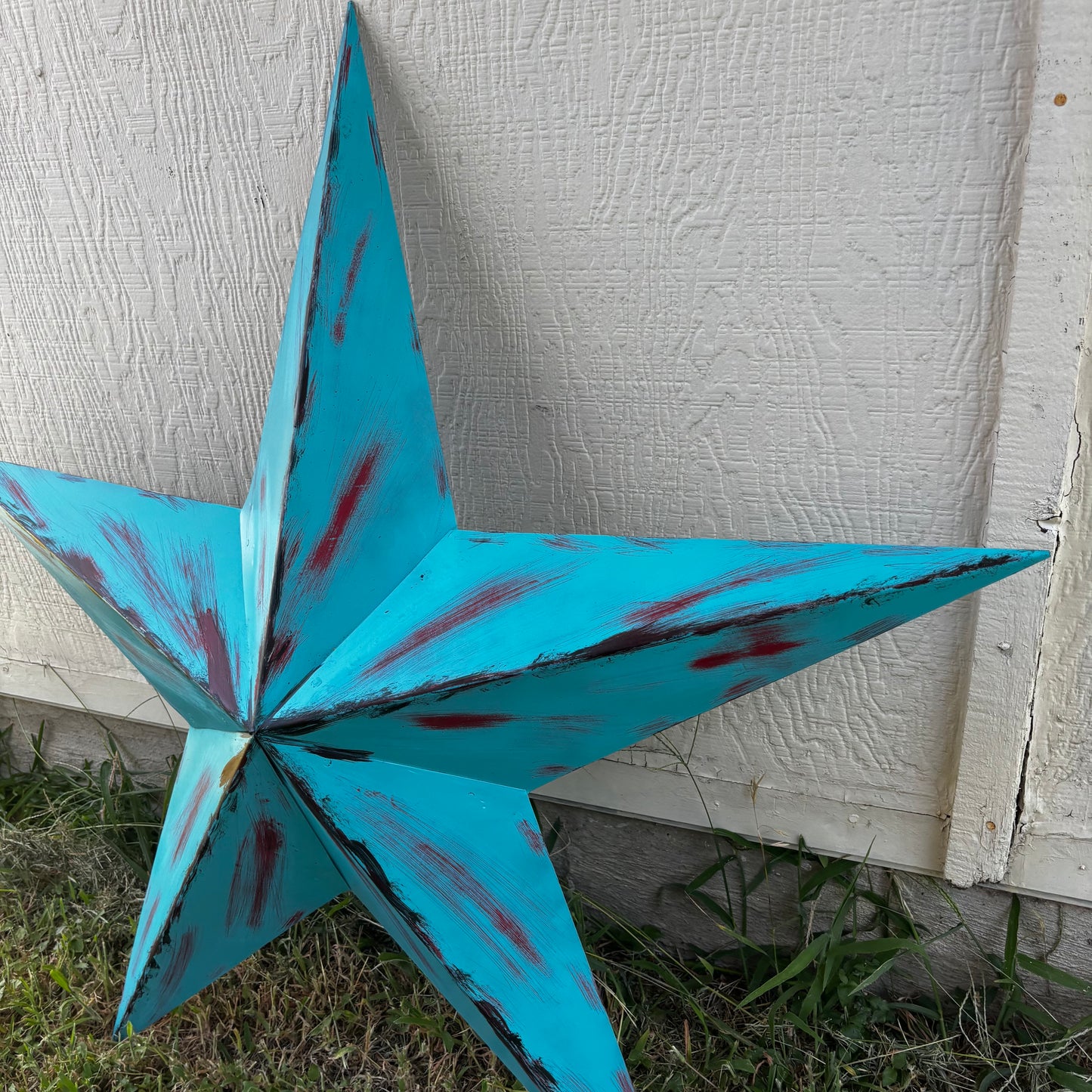TURQUOISE DISTRESSED TWO TONE BARN STAR METAL ART WESTERN HOME DECOR HANDMADE