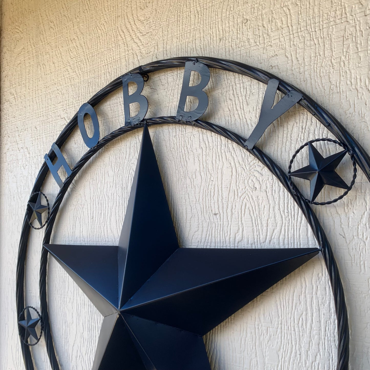 HOBBY STYLE CUSTOM NAME STAR BARN METAL STAR 3d TWISTED ROPE RING WESTERN HOME DECOR RUSTIC NAVY BLUE HANDMADE 24",32",36",50"