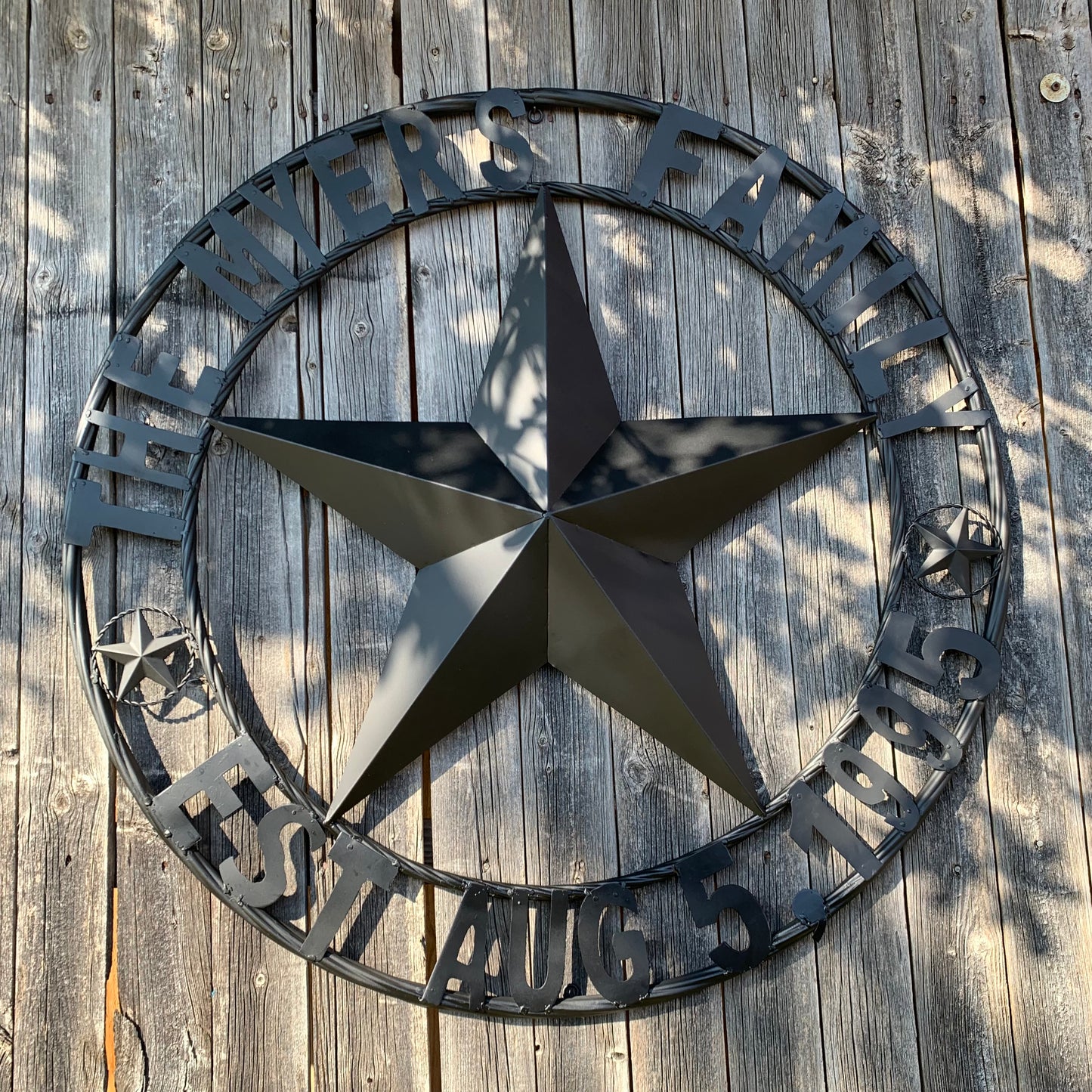 MYERS STYLE YOUR CUSTOM NAME STAR BARN STAR METAL LONE STAR WESTERN HOME DECOR RUSTIC BLACK HANDMADE 24",32",36",50"