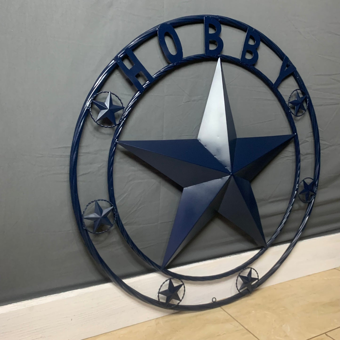 HOBBY STYLE CUSTOM NAME STAR BARN METAL STAR 3d TWISTED ROPE RING WESTERN HOME DECOR RUSTIC NAVY BLUE HANDMADE 24",32",36",50"