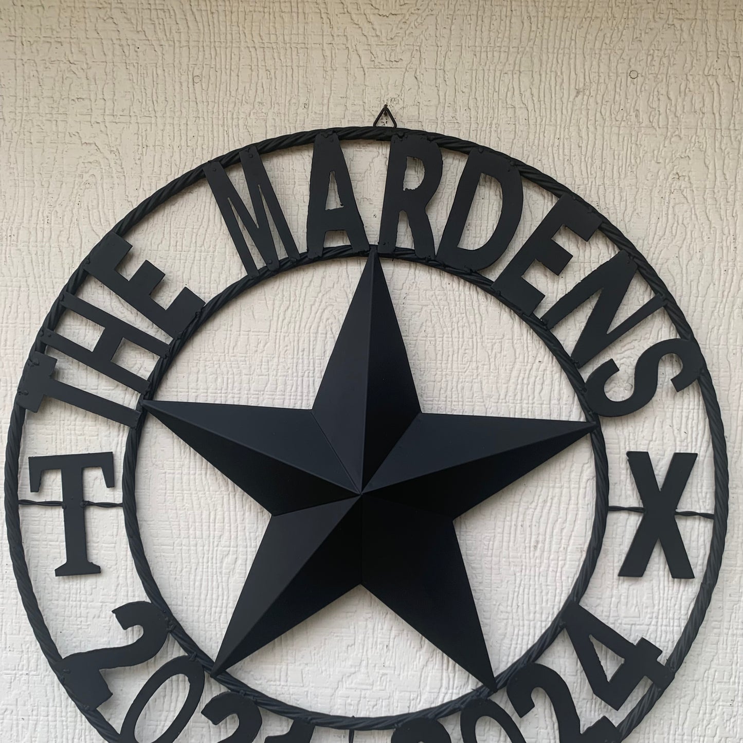 MARDENS STYLE CUSTOM NAME STAR BARN METAL STAR 3d TWISTED ROPE RING WESTERN HOME DECOR RUSTIC BLACK HANDMADE 24",32",36",50"