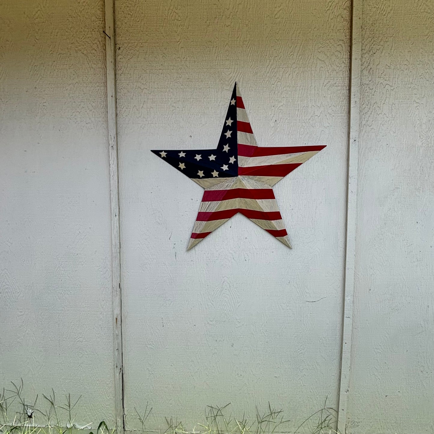 USA FLAG STAR CRACKLE RED IVORY NAVY BLUE METAL BARN STAR METAL WALL ART WESTERN HOME DECOR HANDMADE NEW