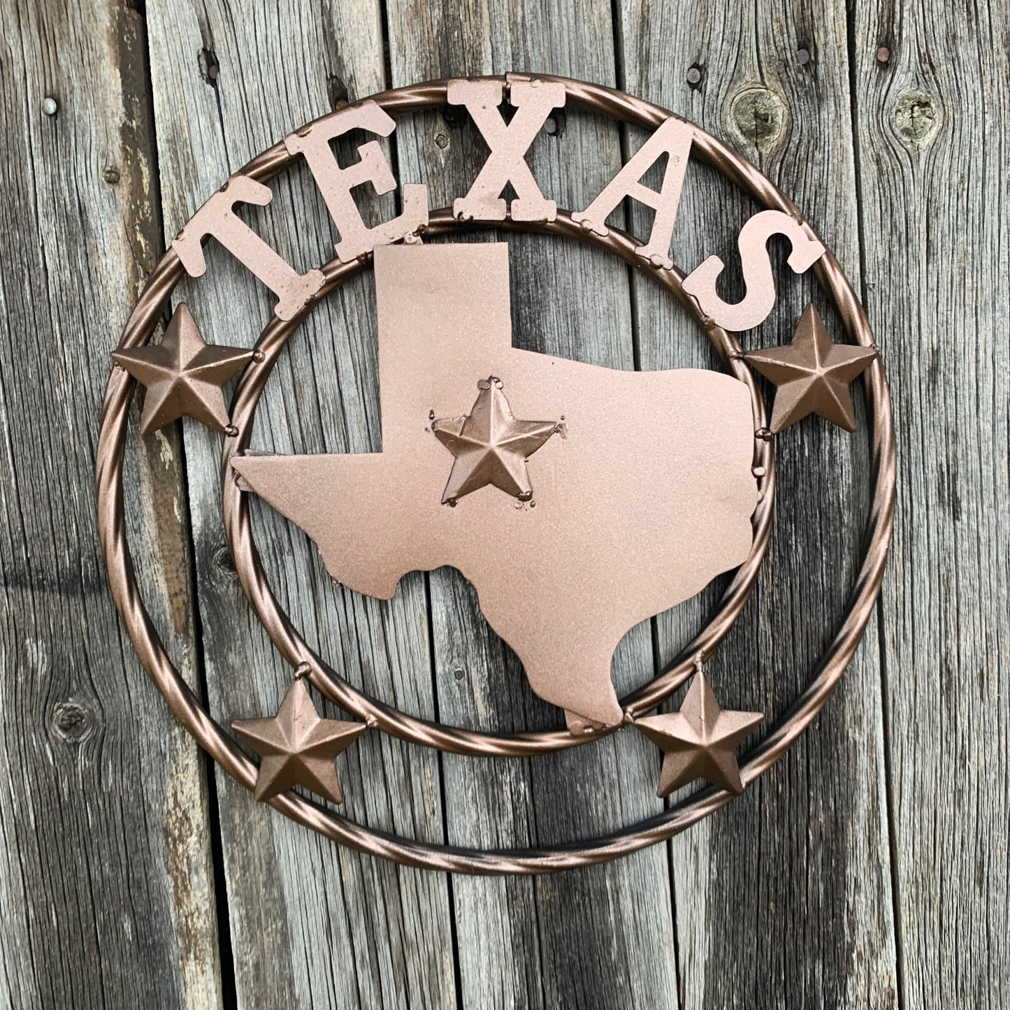 12" STATE OF TEXAS MAP RUSTIC BRONZE TWISTED RING METAL SIGN WESTERN HOME DECOR HANDMADE NEW