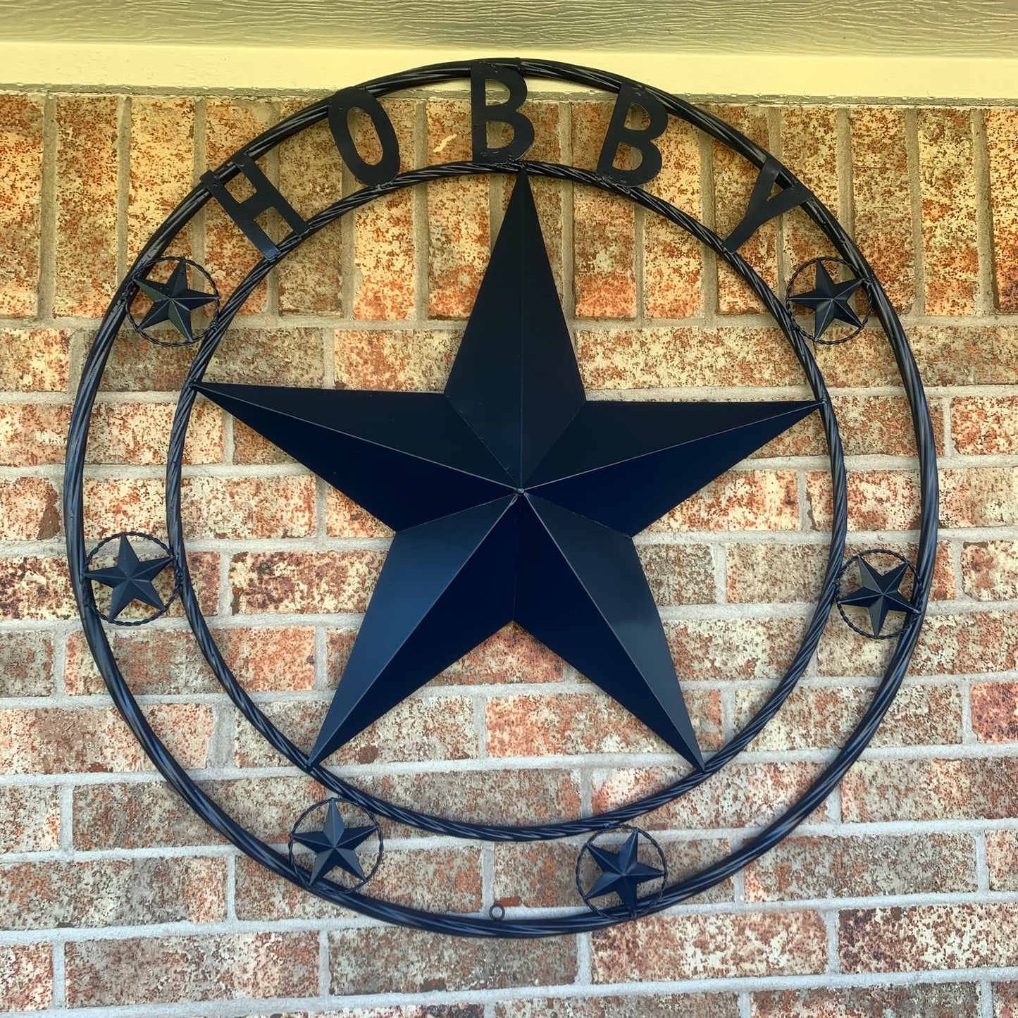 HOBBY STYLE CUSTOM NAME STAR BARN METAL STAR 3d TWISTED ROPE RING WESTERN HOME DECOR RUSTIC NAVY BLUE HANDMADE 24",32",36",50"
