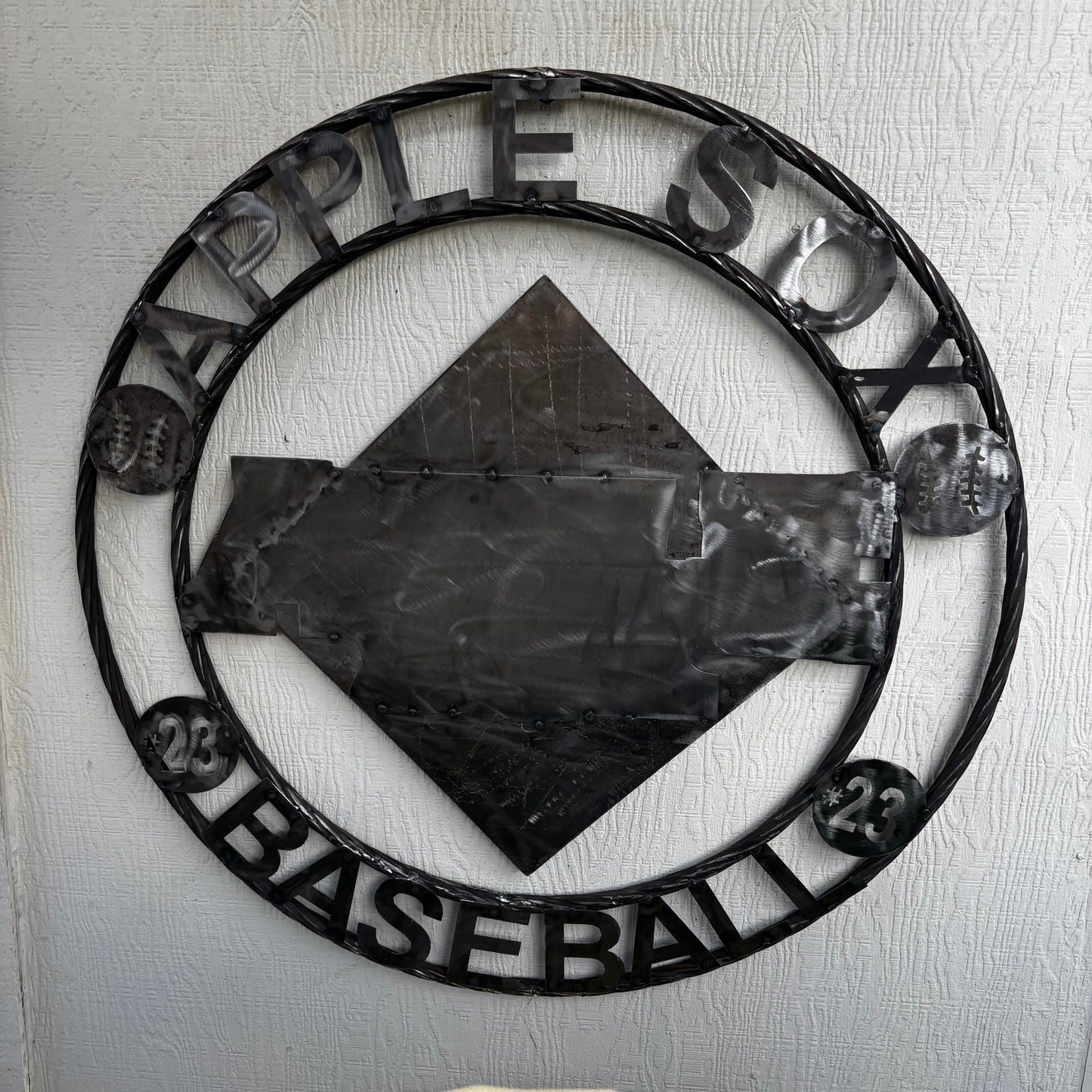 APPLE SOX BASEBALL CUSTOM METAL VINTAGE CRAFT SIGN TEAM NAVY BLUE WHITE RED HANDMADE