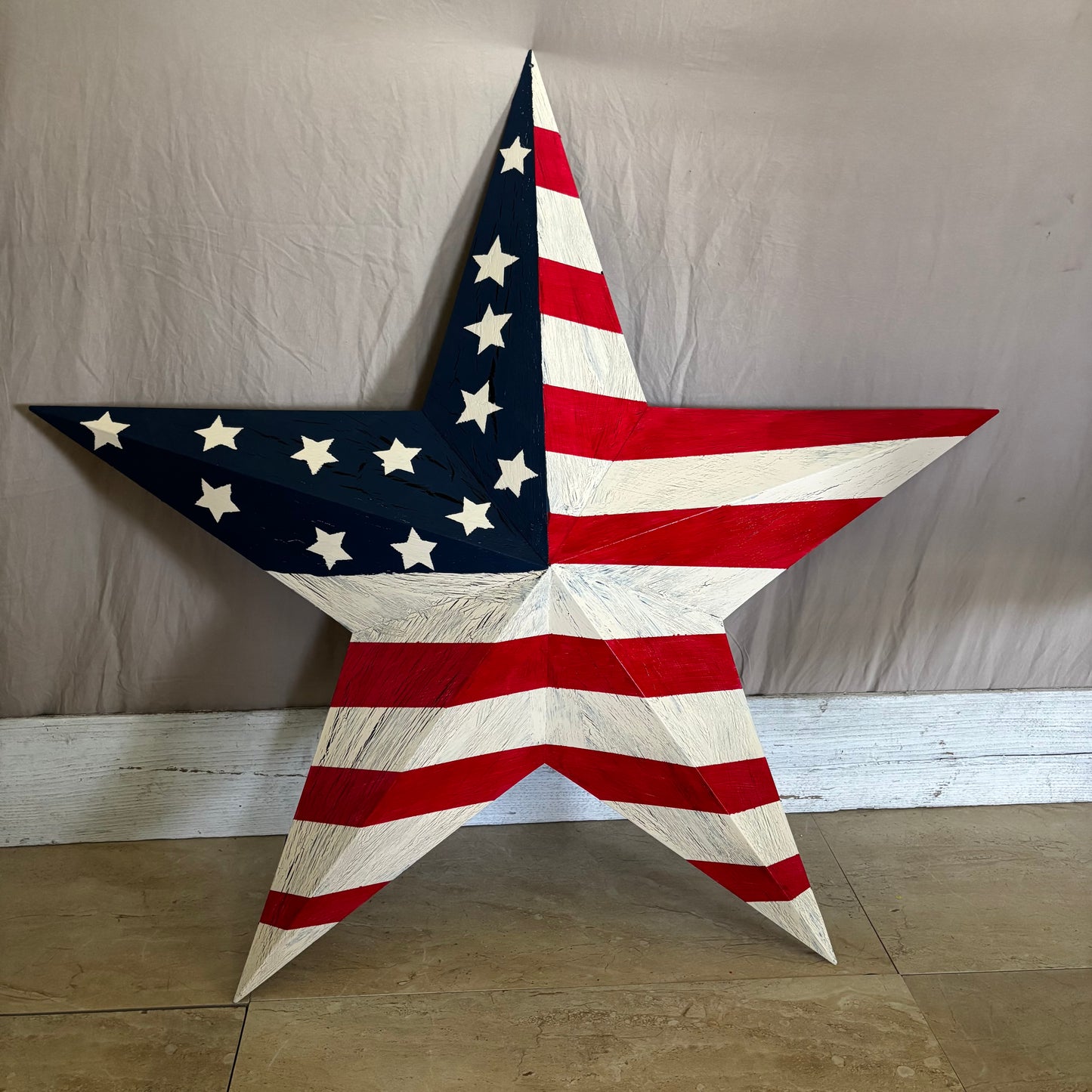USA FLAG STAR CRACKLE RED IVORY NAVY BLUE METAL BARN STAR METAL WALL ART WESTERN HOME DECOR HANDMADE NEW