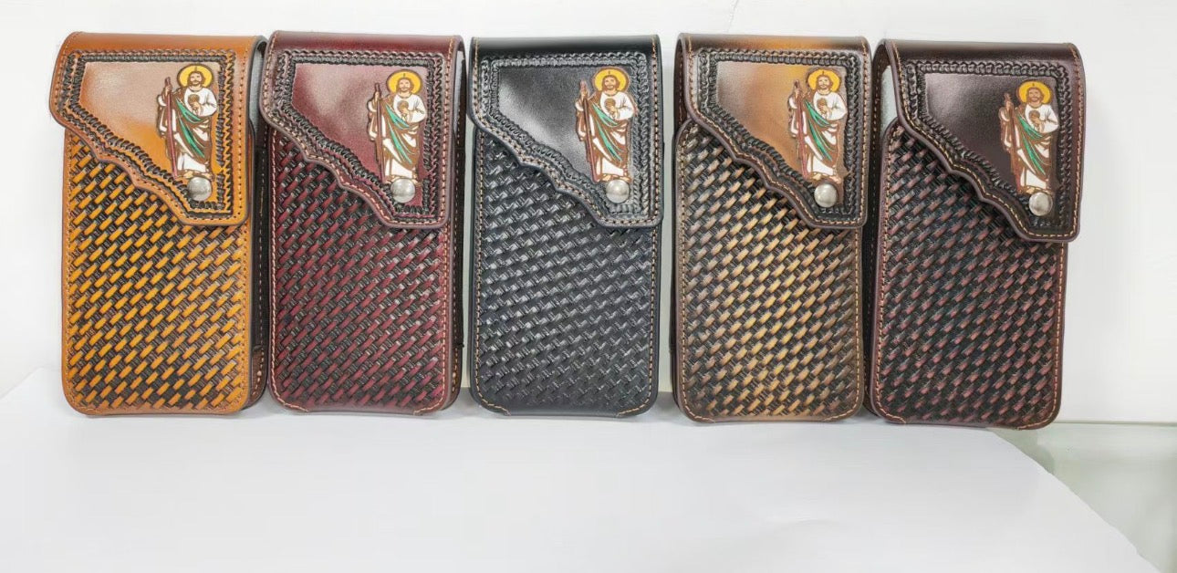 7" JESUS PHONE HOLSTER LEATHER LARGE BELT LOOP CASE UNIVERSAL HANDMADE